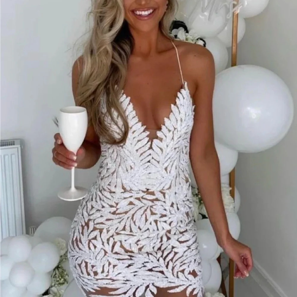 NADINE MERABI TALIA Elegant White Lace Dress - Picture 5 of 17